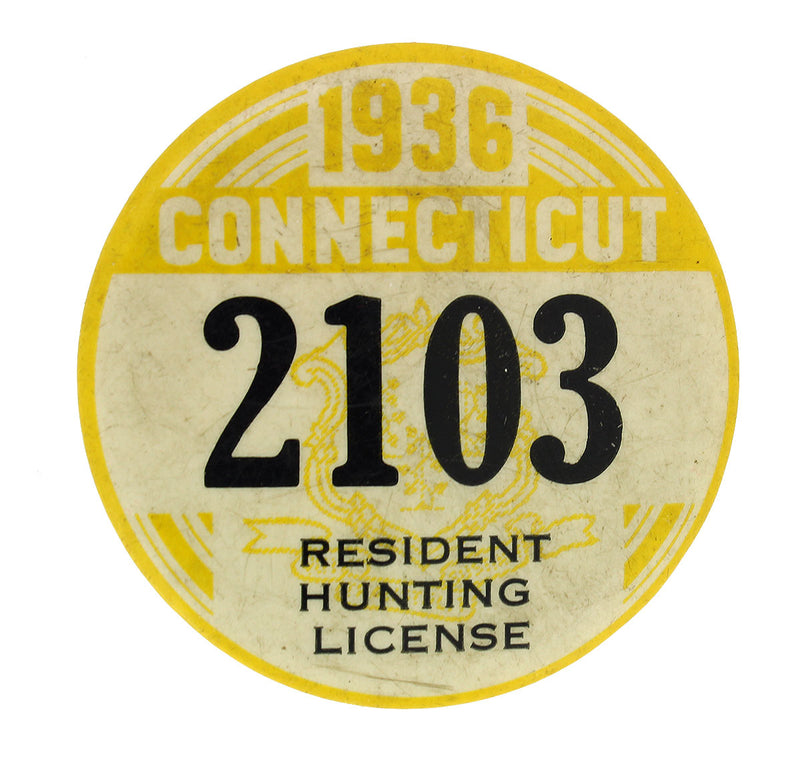 1936 CONNECTICUT RESIDENT HUNTING LICENSE 2103 OFFERED BY ANTIQUE DIGGER