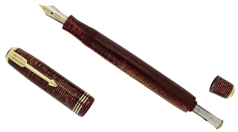 1936 PARKER BURGUNDY PEARL DOUBLE JEWEL STANDARD VACUMATIC FOUNTAIN PEN RESTORED OFFERED BY ANTIQUE DIGGER