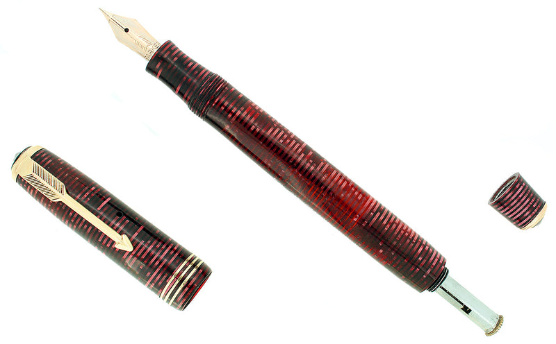 1936 PARKER BURGUNDY PEARL STANDARD VACUMATIC DOUBLE JEWEL FOUNTAIN PEN RESTORED OFFERED BY ANTIQUE DIGGER