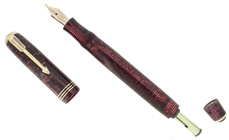 1936 PARKER BURGUNDY PEARL DOUBLE JEWEL STANDARD VACUMATIC FOUNTAIN PEN RESTORED OFFERED BY ANTIQUE DIGGER