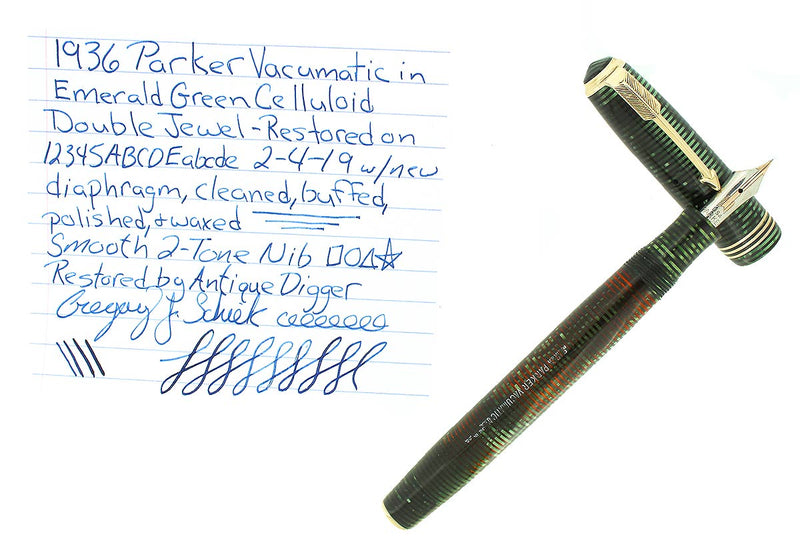 1936 PARKER EMERALD PEARL STANDARD VACUMATIC FOUNTAIN PEN CLEAN TRIM RESTORED OFFERED BY ANTIQUE DIGGER