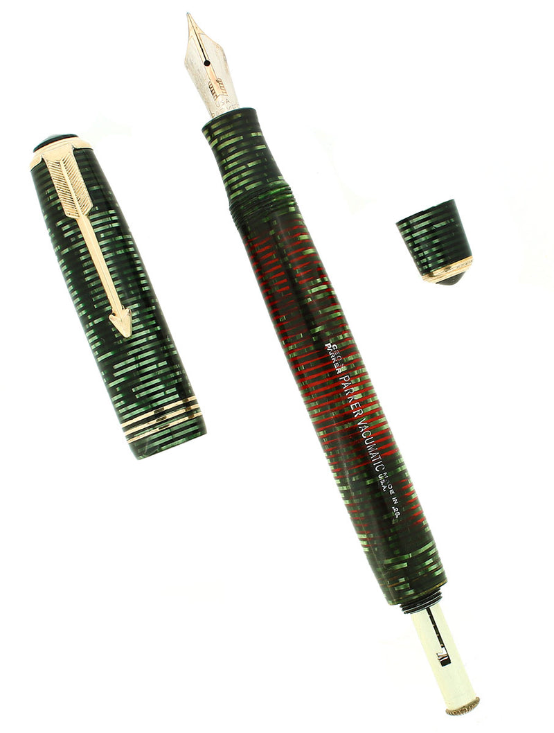 1936 PARKER VACUMATIC EMERALD PEARL STANDARD SIZE DOUBLE JEWEL FOUNTAIN PEN RESTORED OFFERED BY ANTIQUE DIGGER