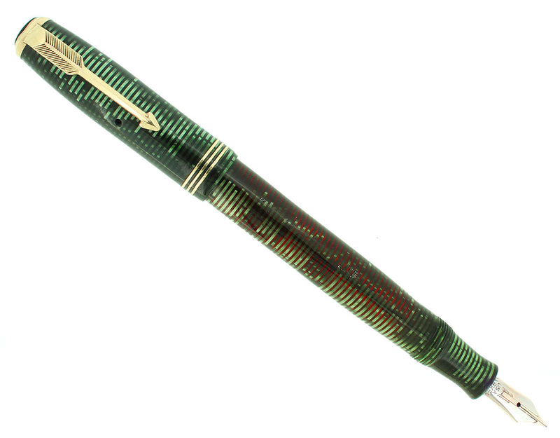 1936 PARKER VACUMATIC EMERALD PEARL DOUBLE JEWEL STANDARD FOUNTAIN PEN RESTORED OFFERED BY ANTIQUE DIGGER