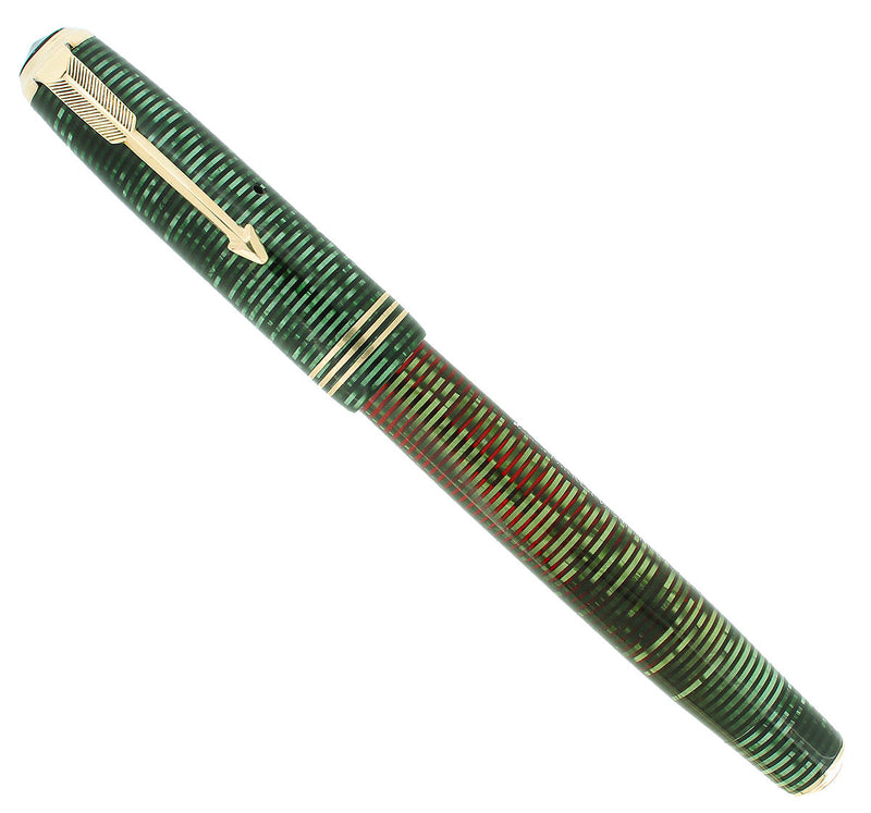 1936 PARKER EMERALD PEARL VACUMATIC STANDARD DOUBLE JEWEL FOUNTAIN PEN RESTORED OFFERED BY ANTIQUE DIGGER
