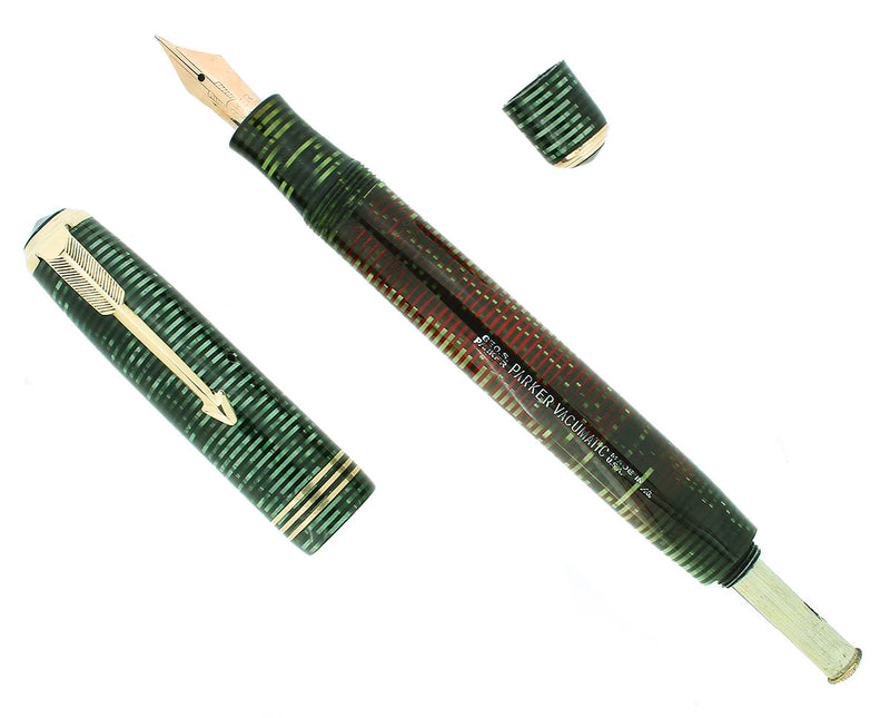 1936 PARKER EMERALD PEARL VACUMATIC STANDARD DOUBLE JEWEL FOUNTAIN PEN RESTORED OFFERED BY ANTIQUE DIGGER