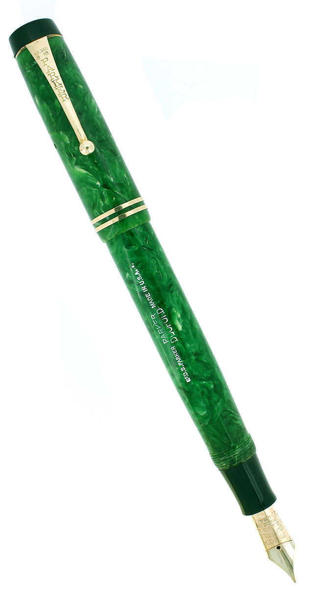 CIRCA 1929 DUOFOLD STREAMLINE SENIOR JADE FOUNTAIN PEN RESTORED NAER MINT OFFERED BY ANTIQUE DIGGER
