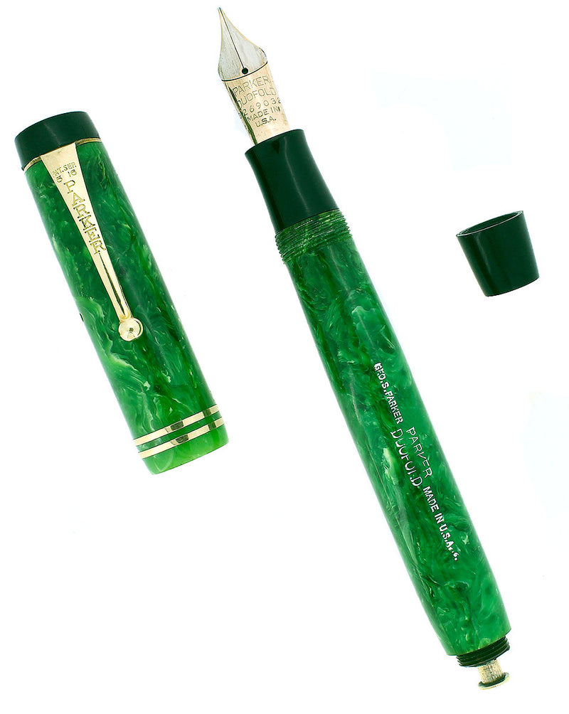 CIRCA 1929 DUOFOLD STREAMLINE SENIOR JADE FOUNTAIN PEN RESTORED NAER MINT OFFERED BY ANTIQUE DIGGER