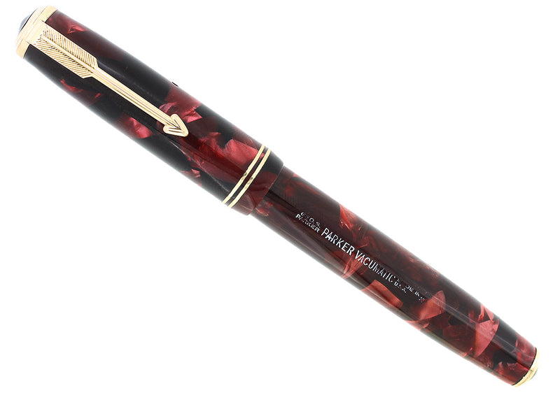 1936 PARKER VACUMATIC MOTTLED BURGUNDY DOUBLE JEWEL FOUNTAIN PEN RESTORED OFFERED BY ANTIQUE DIGGER