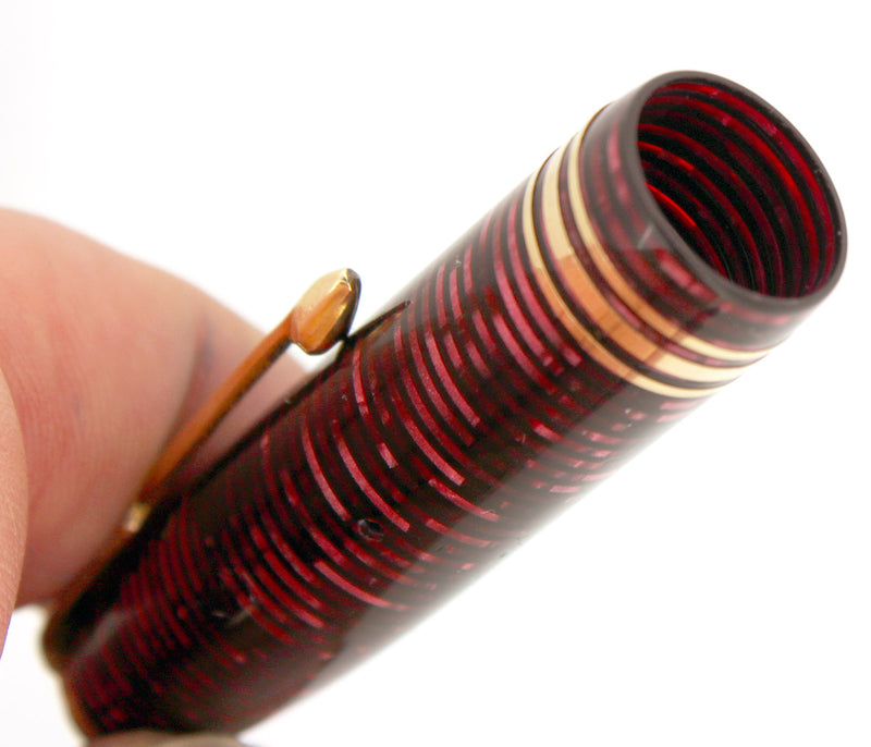1936 PARKER SENIOR BURGUNDY PEARL FOUNTAIN PEN CAP PART RARE NEAR MINT RESTORED OFFERED BY ANTIQUE DIGGER