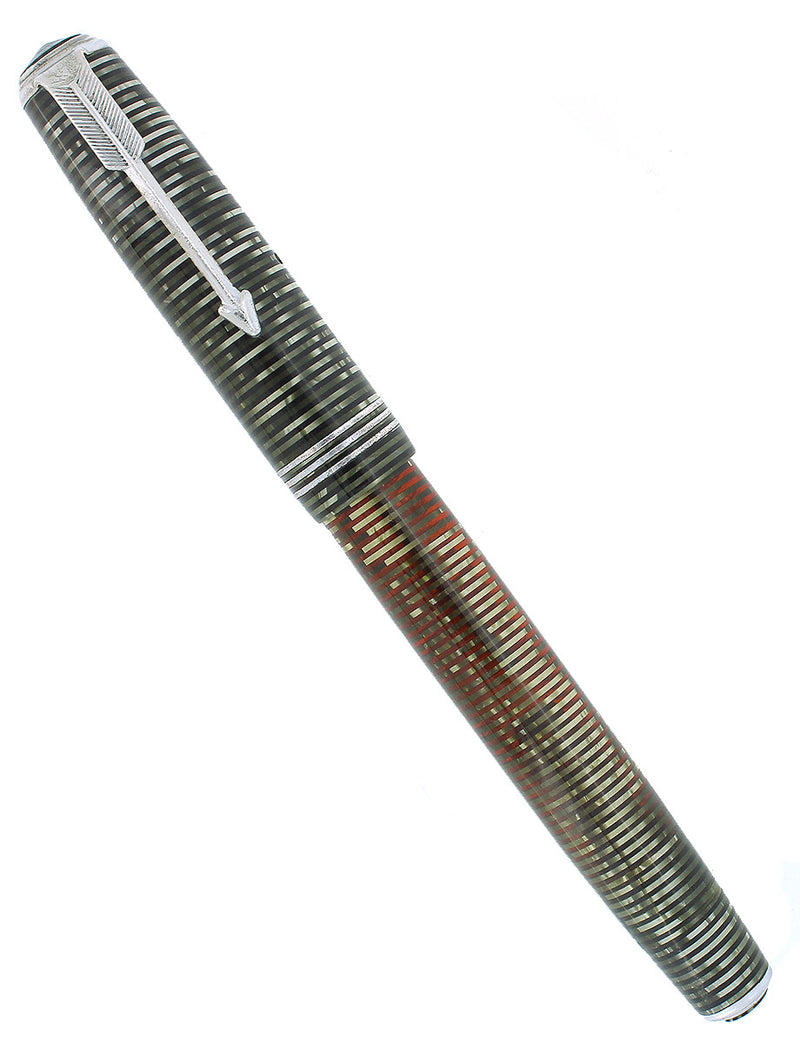 1936 PARKER STANDARD VACUMATIC SILVER PEARL DOUBLE JEWEL FOUNTAIN PEN RESTORED OFFERED BY ANTIQUE DIGGER