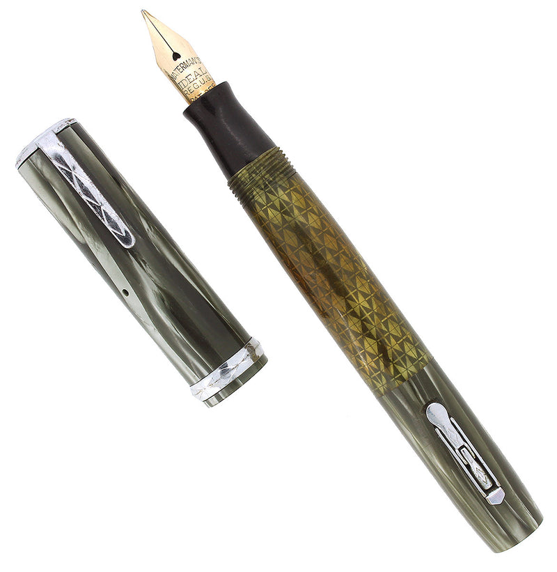 CIRCA 1936 WATERMAN LADY PATRICIA INK VUE GREY MARBLE FOUNTAIN PEN RESTORED OFFERED BY ANTIQUE DIGGER