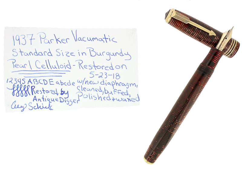 1937 PARKER BURGUNDY VACUMATIC DOUBLE JEWEL FOUNTAIN PEN STANDARD SIZE RESTORED OFFERED BY ANTIQUE DIGGER