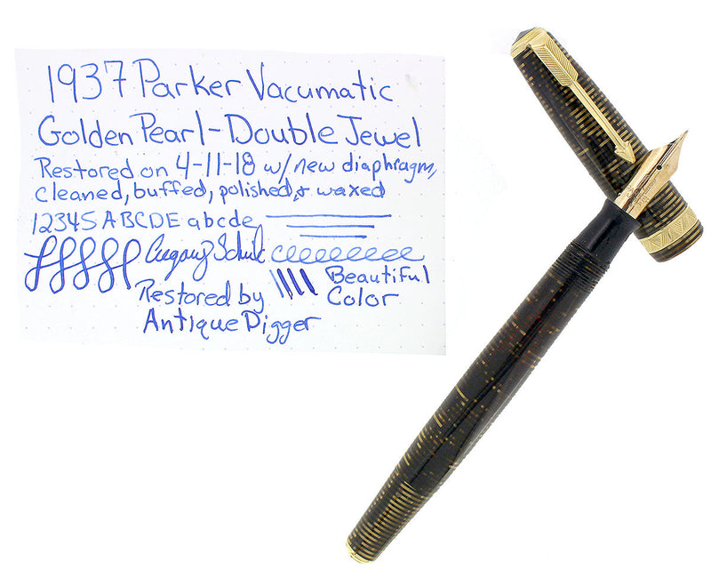 1937 PARKER GOLDEN PEARL DOUBLE JEWEL VACUMATIC FOUNTAIN RESTORED EARLY STYLE OFFERED BY ANTIQUE DIGGER