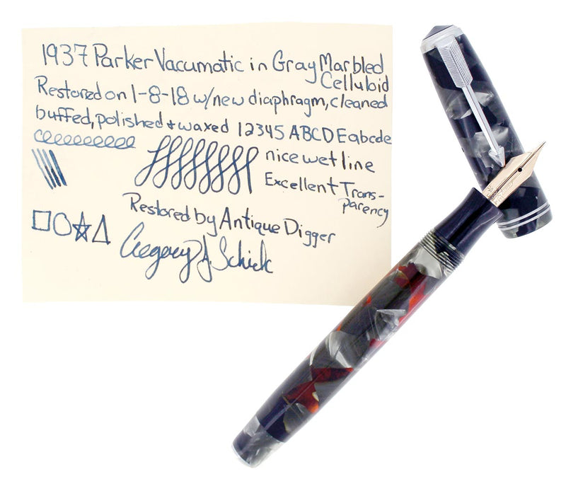 1937 PARKER VACUMATIC JR MOTTLED SILVER PEARL FOUNTAIN PEN RESTORED OFFERED BY ANTIQUE DIGGER