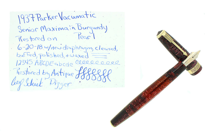 1937 PARKER BURGUNDY PEARL SENIOR MAXIMA VACUMATIC FOUNTAIN PEN RESTORED NEAR MINT OFFERED BY ANTIQUE DIGGER