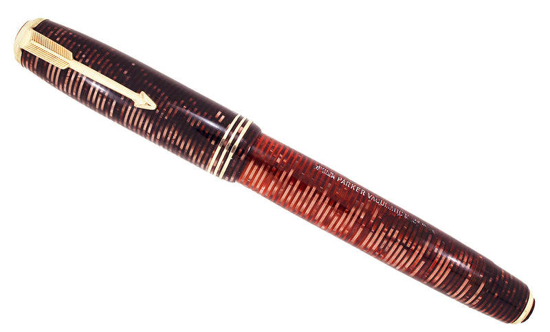 RESTORED 1937 PARKER BURGUNDY PEARL DOUBLE JEWEL VACUMATIC OVERSIZE FOUNTAIN PEN OFFERED BY ANTIQUE DIGGER