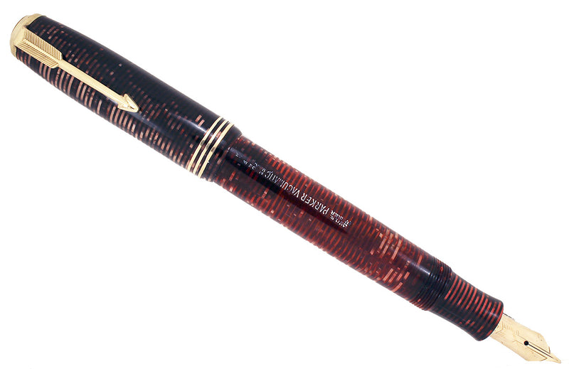 RESTORED 1937 PARKER BURGUNDY PEARL DOUBLE JEWEL VACUMATIC OVERSIZE FOUNTAIN PEN OFFERED BY ANTIQUE DIGGER