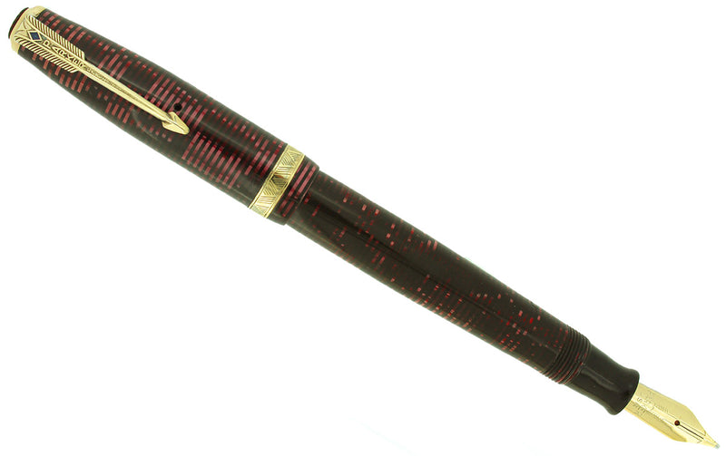 1937 PARKER VACUMATIC DOUBLE JEWEL MAJOR BURGUNDY PEARL FOUNTAIN PEN RESTORED OFFERED BY ANTIQUE DIGGER