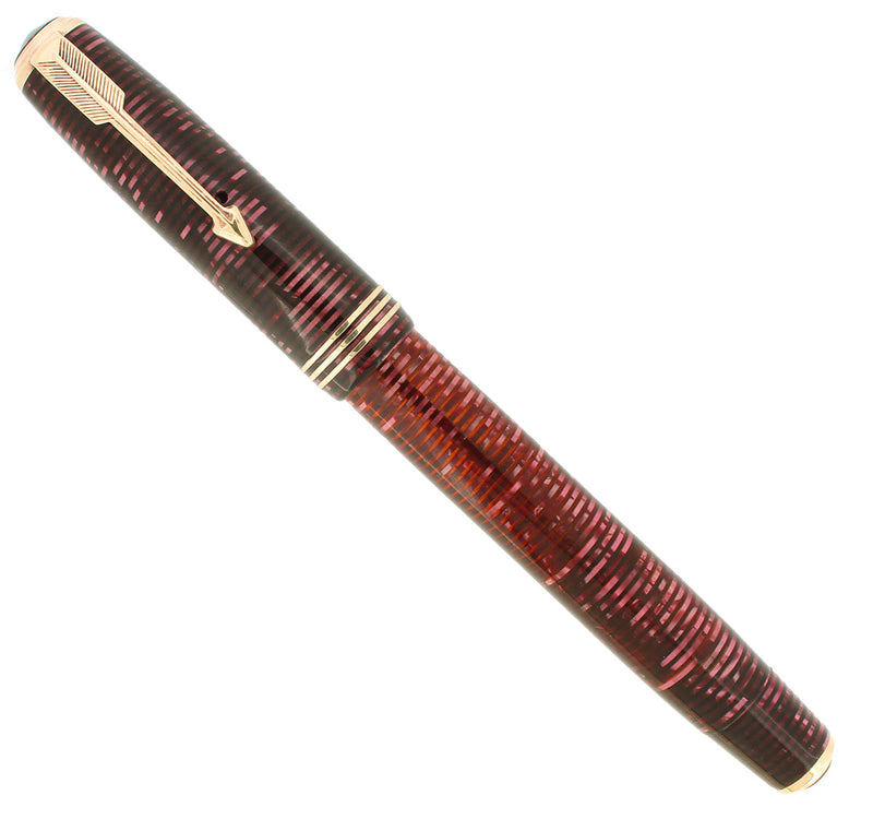 1937 PARKER BURGUNDY PEARL DOUBLE JEWEL VACUMATIC STANDARD SIZE FOUNTAIN PEN WATER CLEAR BARREL RESTORED OFFERED BY ANTIQUE DIGGER