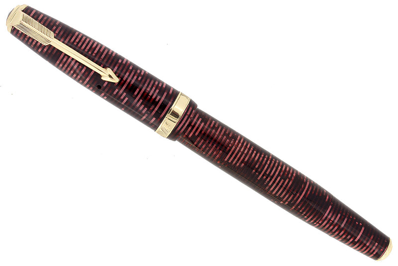 1937 PARKER BURGUNDY PEARL VACUMATIC DOUBLE JEWEL FOUNTAIN PEN RESTORED OFFERED BY ANTIQUE DIGGER