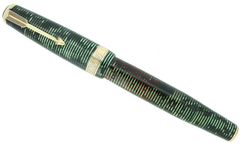 1937 PARKER EMERALD PEARL SENIOR MAXIMA VACUMATIC DJ FOUNTAIN PEN RESTORED OFFERED BY ANTIQUE DIGGER