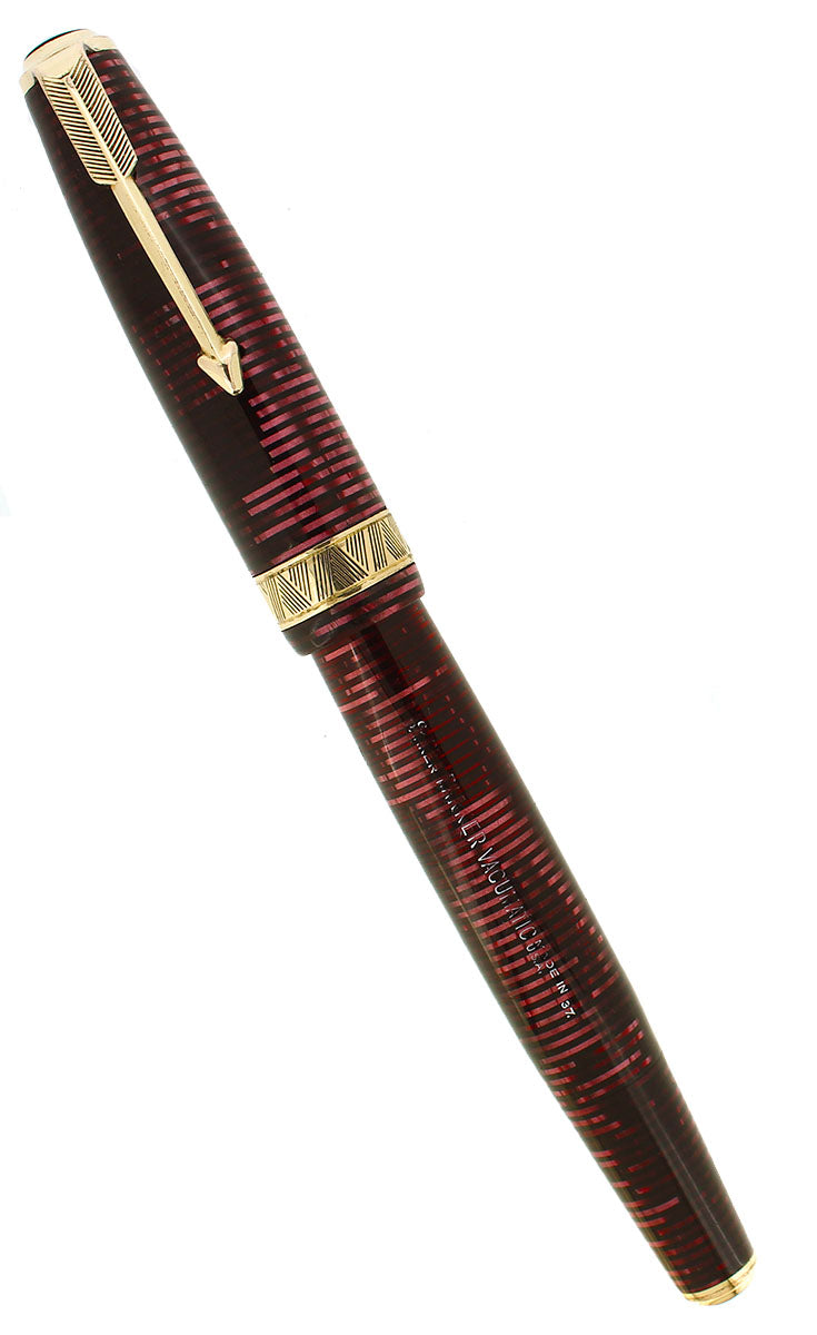 1937 PARKER VACUMATIC BURGUNDY PEARL SLENDER MAXIMA DOUBLE JEWEL FOUNTAIN PEN RESTORED OFFERED BY ANTIQUE DIGGER