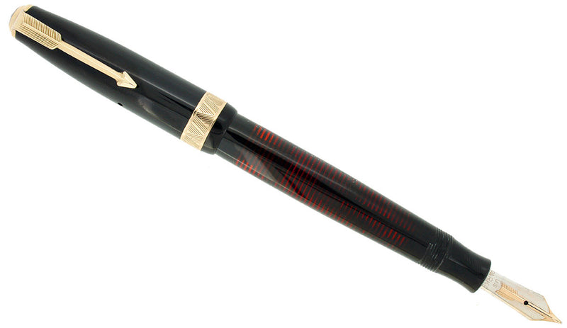 1937 PARKER JET BLACK SLENDER MAXIMA VACUMATIC DOUBLE JEWEL FOUNTAIN PEN RESTORED OFFERED BY ANTIQUE DIGGER
