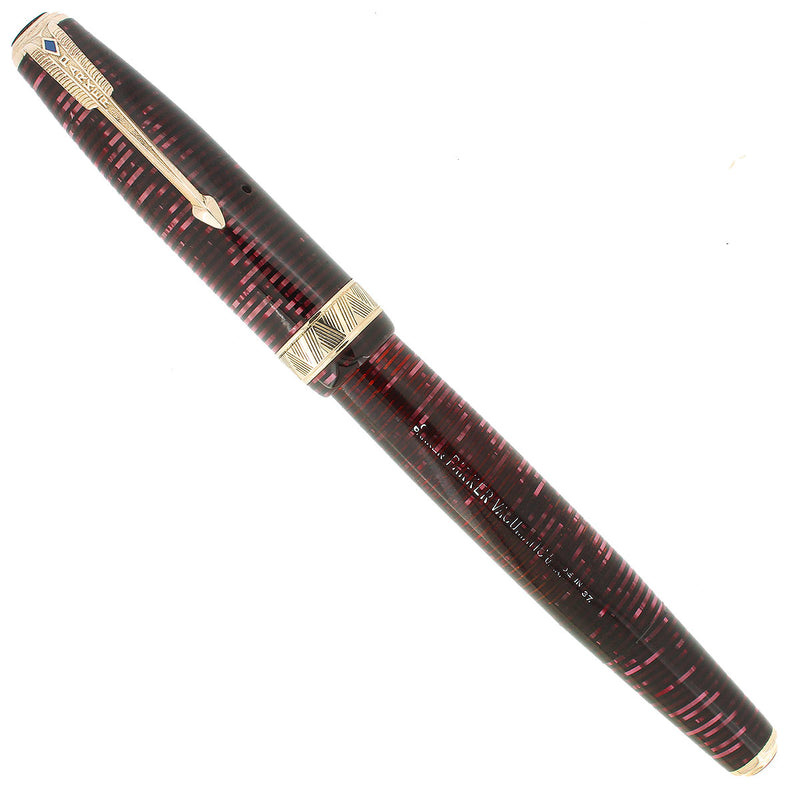 1937 PARKER BURGUNDY PEARL SLENDER MAXIMA VACUMATIC DOUBLE JEWEL FOUNTAIN PEN RESTORED OFFERED BY ANTIQUE DIGGER