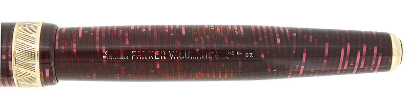 1937 PARKER BURGUNDY PEARL SLENDER MAXIMA VACUMATIC DOUBLE JEWEL FOUNTAIN PEN RESTORED OFFERED BY ANTIQUE DIGGER