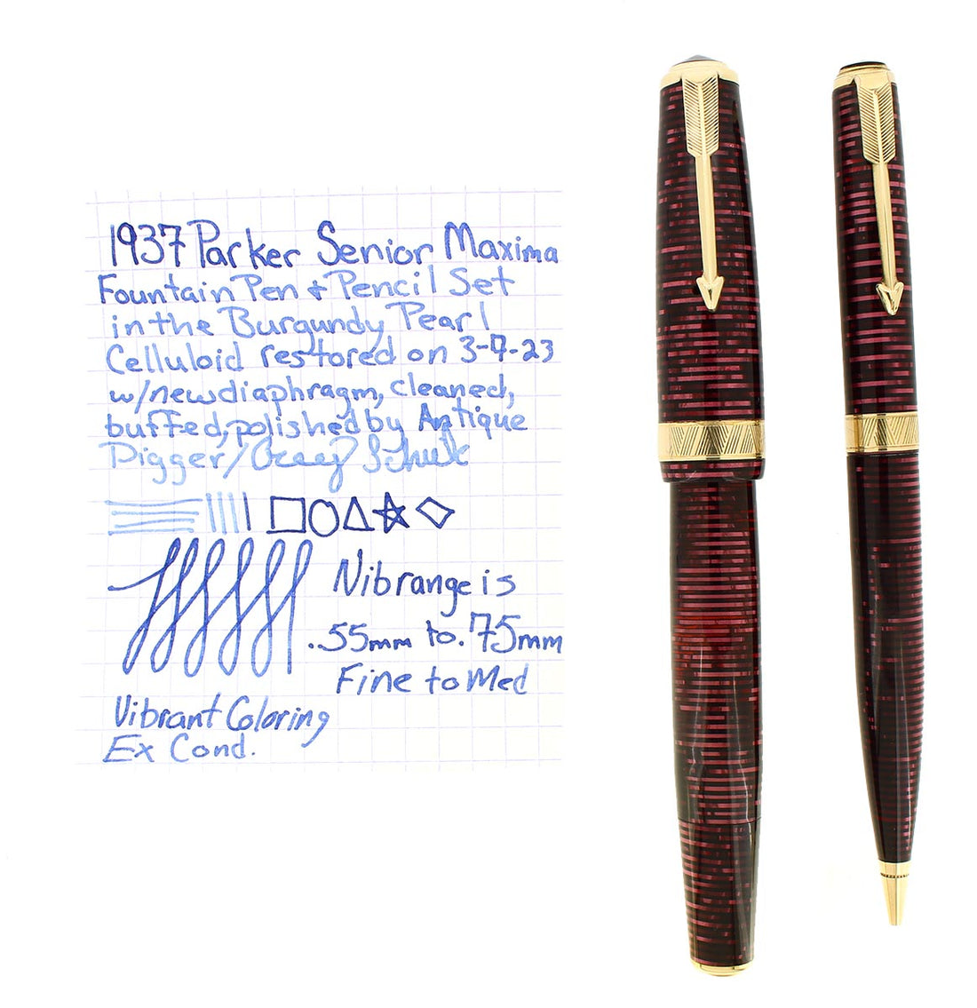 1937 PARKER BURGUNDY PEARL SENIOR MAXIMA VACUMATIC FOUNTAIN PEN & PENC