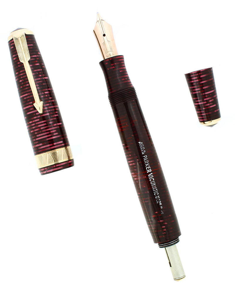 1937 PARKER BURGUNDY PEARL SENIOR MAXIMA VACUMATIC FOUNTAIN PEN & PENCIL SET RESTORED OFFERED BY ANTIQUE DIGGER