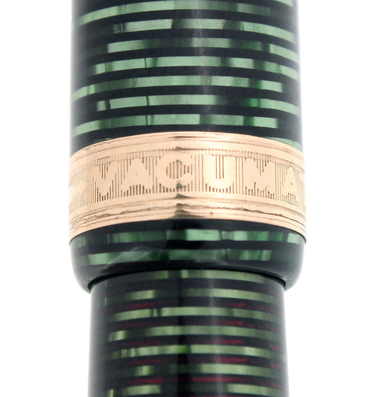 RARE 1937 PARKER EMERALD SENIOR MAXIMA PARKER VACUMATIC CAP BAND FOUNTAIN PEN RESTORED OFFERED BY ANTIQUE DIGGER