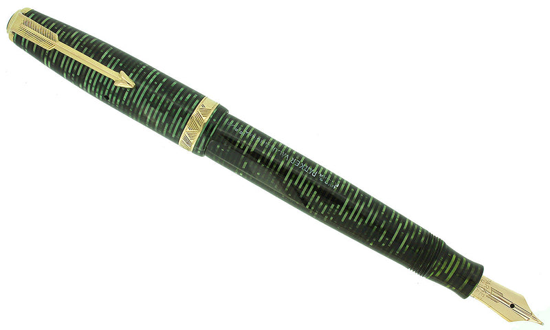 1937 PARKER EMERALD PEARL DOUBLE JEWEL VACUMATIC FOUNTAIN RESTORED EARLY STYLE OFFERED BY ANTIQUE DIGGER