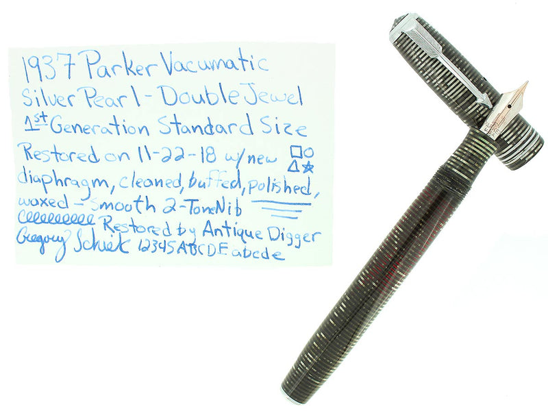 1937 PARKER SILVER PEARL STANDARD VACUMATIC FOUNTAIN PEN CLEAN TRIM RESTORED OFFERED BY ANTIQUE DIGGER