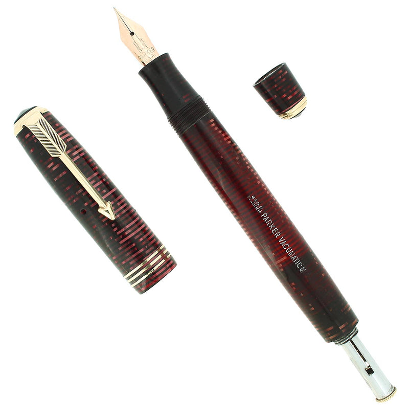 1937 PARKER STANDARD VACUMATIC BURGUNDY PEARL DOUBLE JEWEL FOUNTAIN PEN RESTORED OFFERED BY ANTIQUE DIGGER