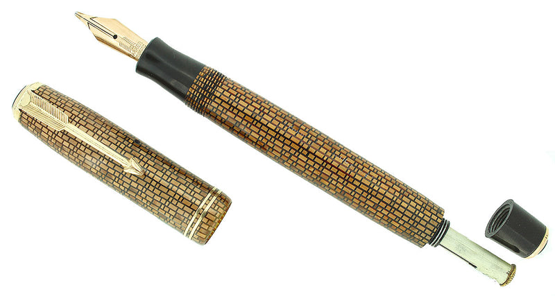 1937 PARKER GOLDEN WEB VACUMATIC DOUBLE JEWEL FOUNTAIN PEN F-BBB+ NIB RESTORED OFFERED BY ANTIQUE DIGGER