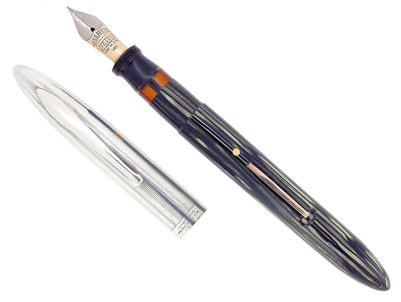 C1937 SHEAFFER STERLING CAP CREST OPEN NIB FOUNTAIN PEN RESTORED VERY SCARCE OFFERED BY ANTIQUE DIGGER