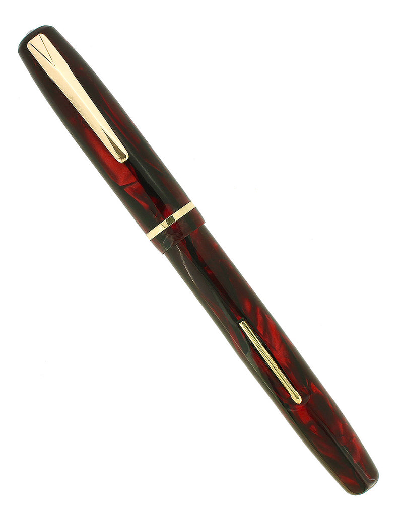 C1937 SHEAFFER WASP BURGUNDY WAVE & BLACK MARBLE FOUNTAIN PEN RESTORED OFFERED BY ANTIQUE DIGGER