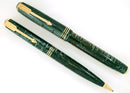 1938 PARKER VACUMATIC EMERALD PEARL DOUBLE JEWEL VACUMATIC FOUNTAIN PEN & PENCIL SET WITH ORIGINAL BOX IN RESTORED CONDITION OFFERED BY ANTIQUE DIGGER