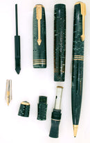 1938 PARKER VACUMATIC EMERALD PEARL DOUBLE JEWEL VACUMATIC FOUNTAIN PEN & PENCIL SET WITH ORIGINAL BOX IN RESTORED CONDITION OFFERED BY ANTIQUE DIGGER