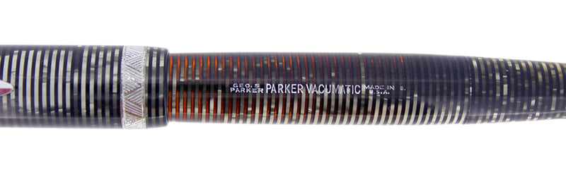 1938 PARKER SILVER PEARL DOUBLE JEWEL VACUMATIC FOUNTAIN PEN LONG MAJOR RESTORED OFFERED BY ANTIQUE DIGGER