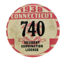 1938 CONNECTICUT RESIDENT COMBINATION HUNTING FISHING LICENSE 740 OFFERED BY ANTIQUE DIGGER