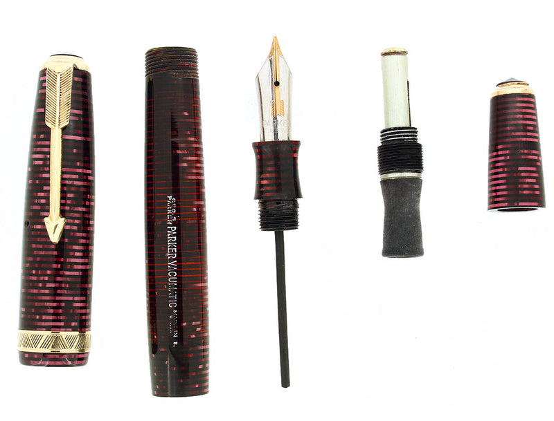1938 PARKER BURGUNDY PEARL MAJOR VACUMATIC DOUBLE JEWEL FOUNTAIN PEN RESTORED OFFERED BY ANTIQUE DIGGER