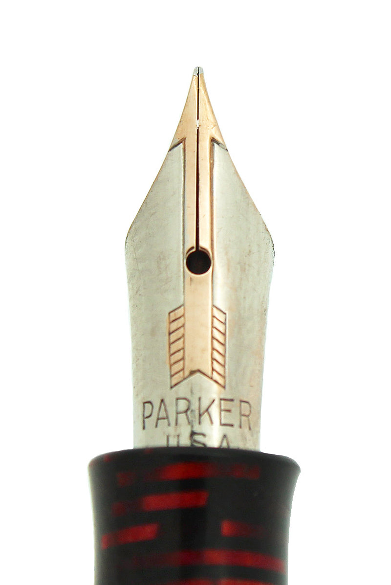 1938 PARKER BURGUNDY PEARL VACUMATIC DOUBLE JEWEL FOUNTAIN PEN RESTORED OFFERED BY ANTIQUE DIGGER