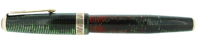 1938 PARKER SENIOR MAXIMA VACUMATIC DOUBLE JEWEL EMERALD PEARL FOUNTAIN PEN RESTORED OFFERED BY ANTIQUE DIGGER