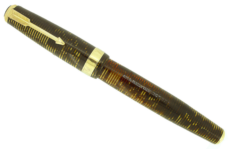 1938 PARKER GOLDEN PEARL SENIOR MAXIMA VACUMATIC DOUBLE JEWEL FOUNTAIN PEN RESTORED OFFERED BY ANTIQUE DIGGER