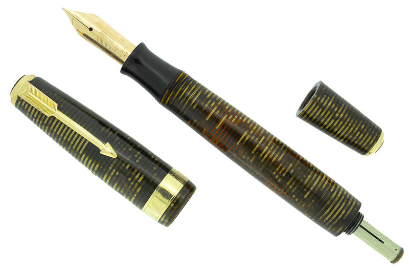 1938 PARKER GOLDEN PEARL SENIOR MAXIMA VACUMATIC DOUBLE JEWEL FOUNTAIN PEN RESTORED OFFERED BY ANTIQUE DIGGER