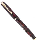 1938 PARKER VACUMATIC JUNIORETTE RED PEARL SHADOW WAVE DOUBLE JEWEL FOUNTAIN PEN RESTORED OFFERED BY ANTIQUE DIGGER