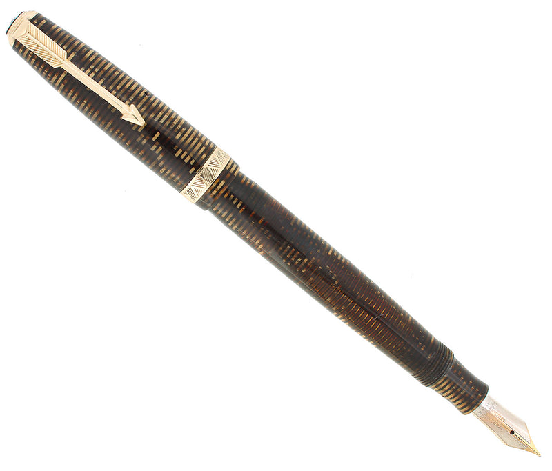 1938 PARKER GOLDEN PEARL MAJOR VACUMATIC DOUBLE JEWEL FOUNTAIN PEN RESTORED OFFERED BY ANTIQUE DIGGER