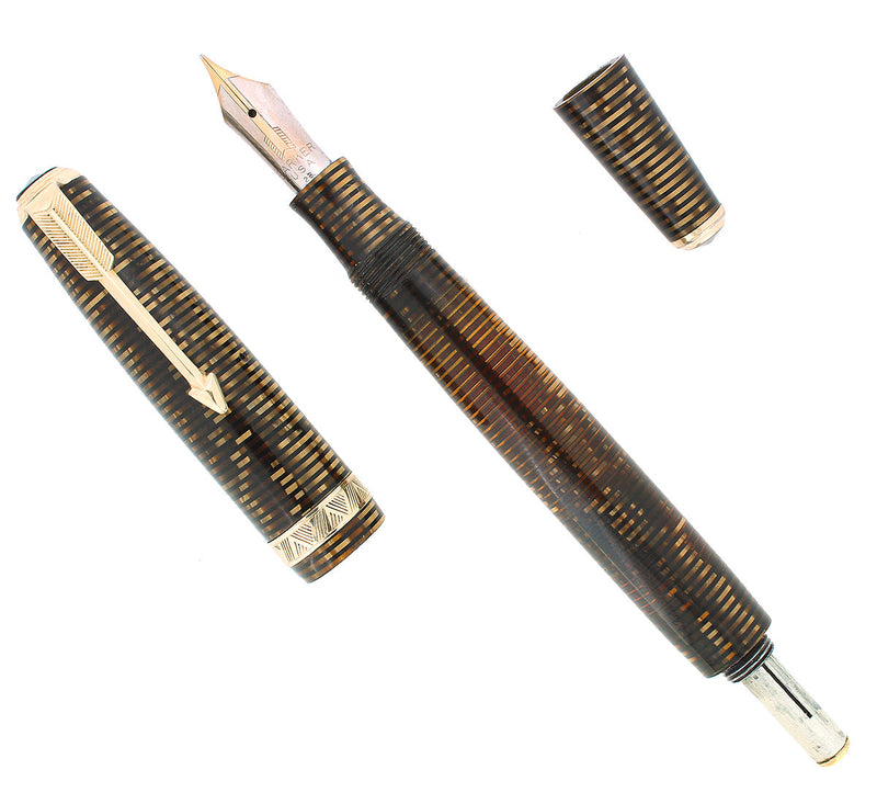 1938 PARKER GOLDEN PEARL MAJOR VACUMATIC DOUBLE JEWEL FOUNTAIN PEN RESTORED OFFERED BY ANTIQUE DIGGER
